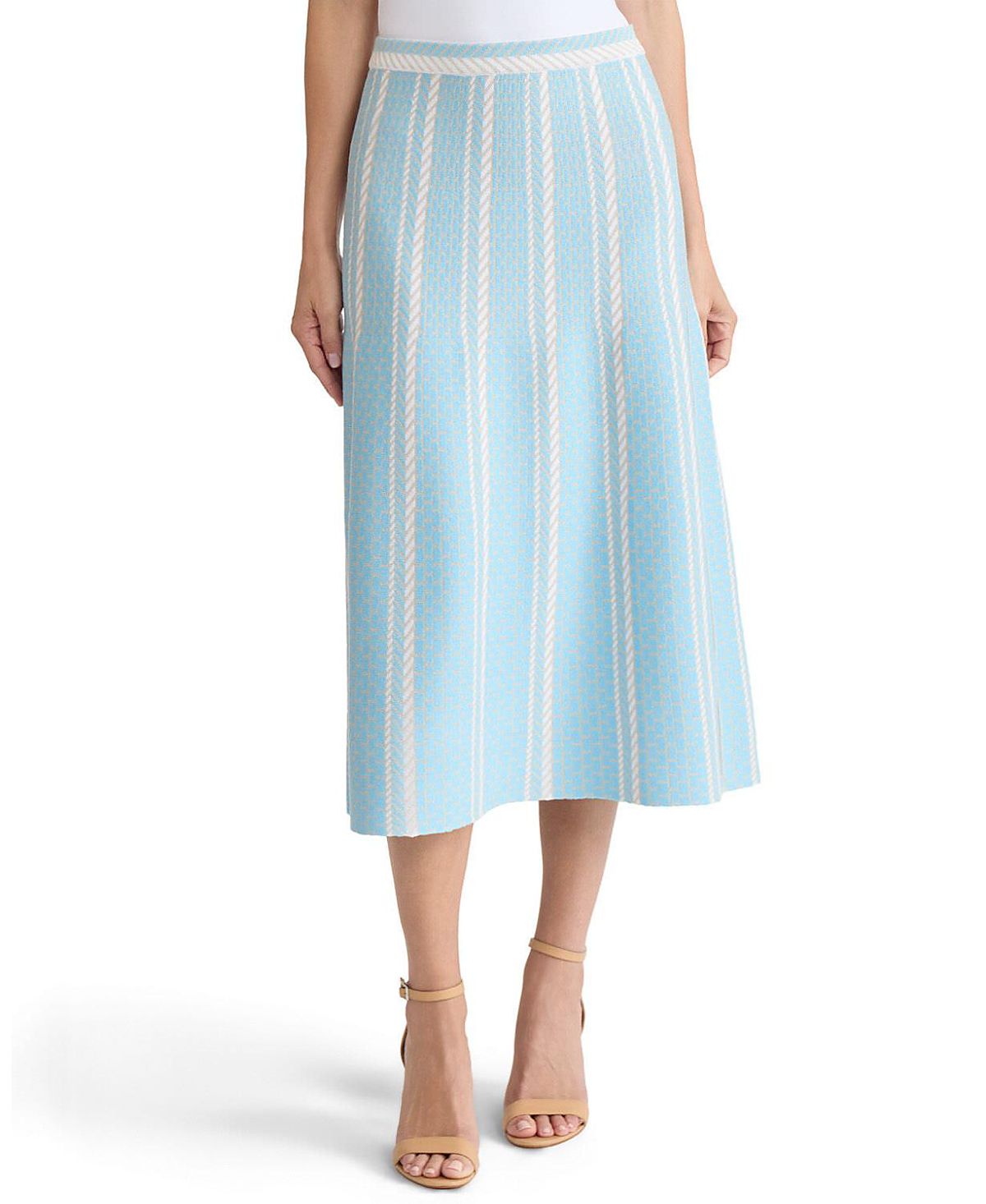 Ming Wang Roadmap Pattern Soft Knit Midi Skirt