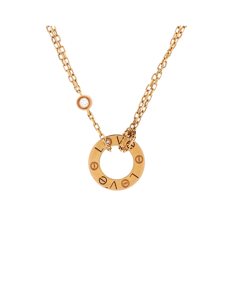 Pre-Owned Cartier 2 Diamonds Love Pendant Necklace 18K Rose Gold and Diamonds, 16