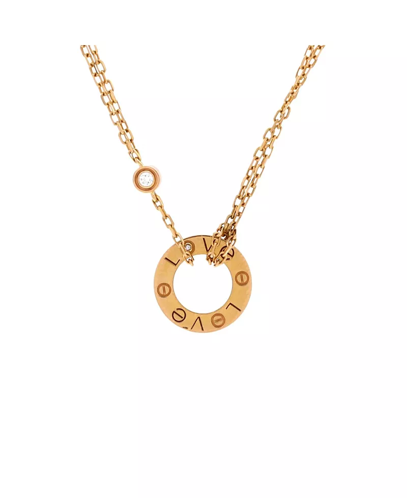 Pre-Owned Cartier 2 Diamonds Love Pendant Necklace 18K Rose Gold and Diamonds, 16