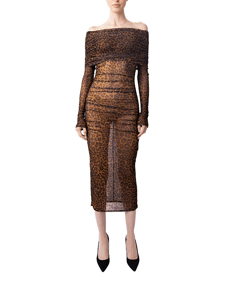 Lapointe Printed Mesh Off Shoulder Midi Dress