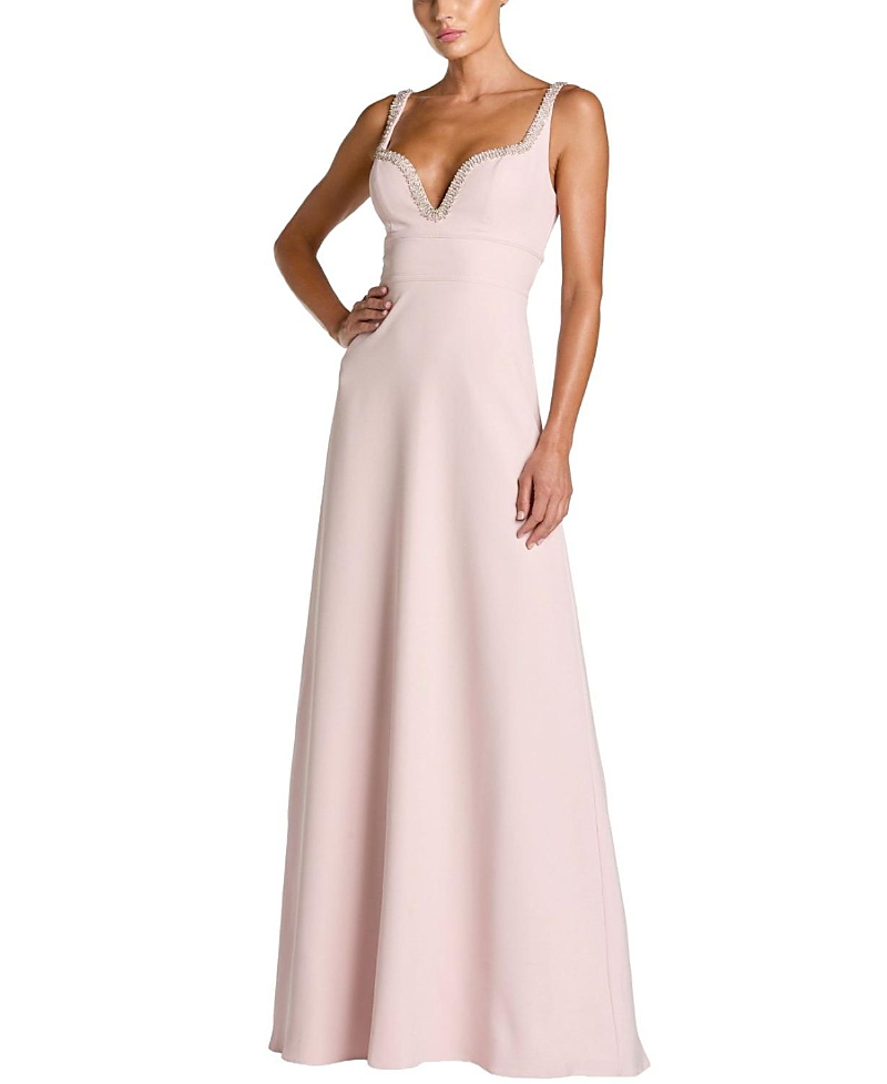 Mac Duggal Crepe Sleeveless Gown with Rhinestone Trim