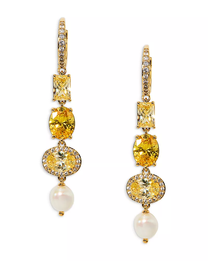 Nadri Maiden Cubic Zirconia & Imitation Pearl Linear Drop Earrings