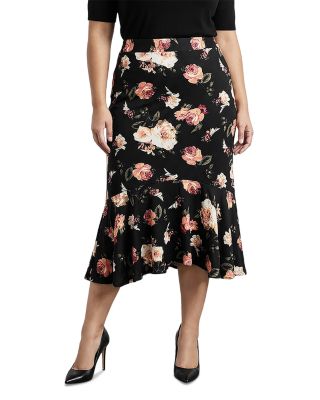 Plus Floral High-Rise Skirt