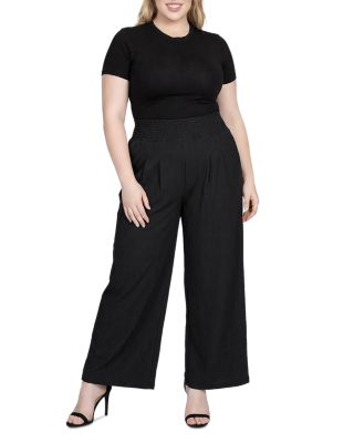 standards & practices Plus High Rise Smocked Waist Wide Leg Palazzo Pants |  Bloomingdale's Women Plus Size Clothing