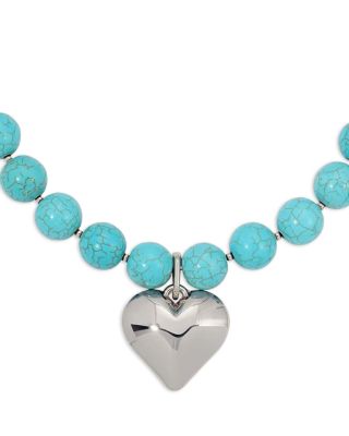 Luck and Love Heart Stone Beaded Pendant Necklace, 15-18"