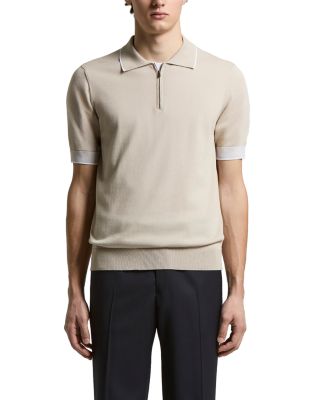 Crepe Cotton Contrast Stripe Zip Polo Shirt