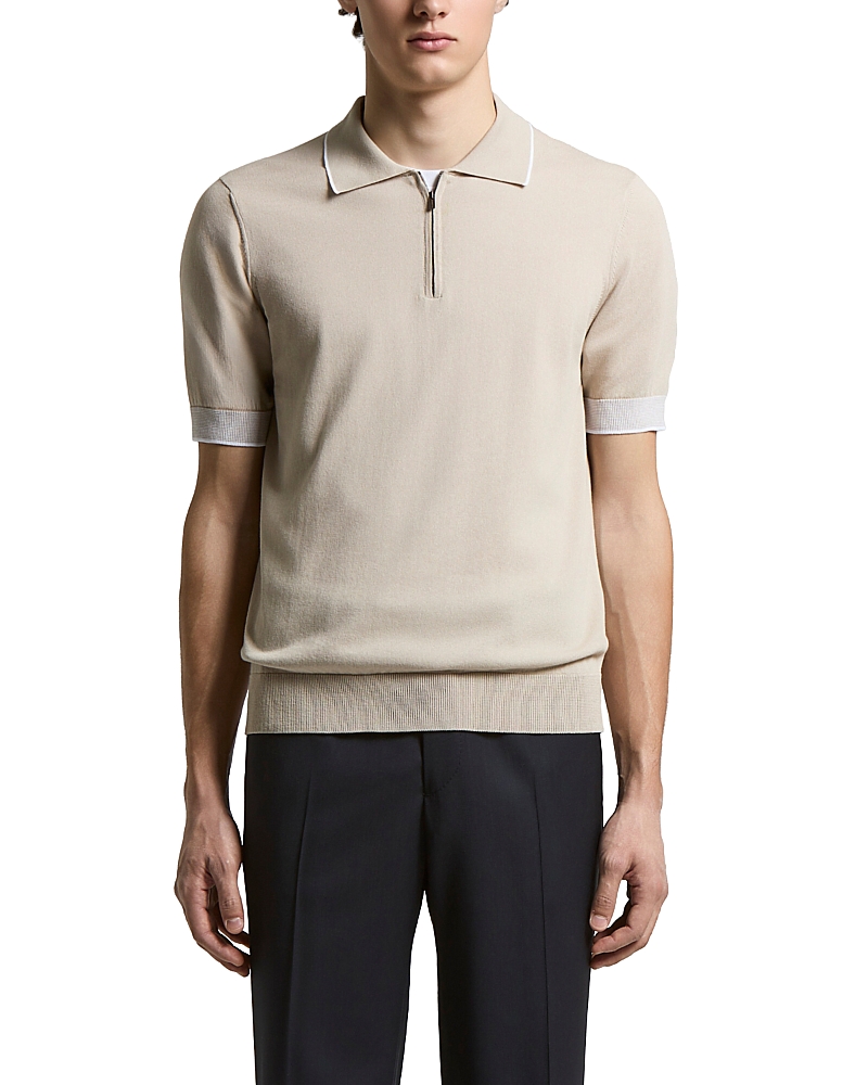 Peserico Crepe Cotton Contrast Stripe Zip Polo Shirt