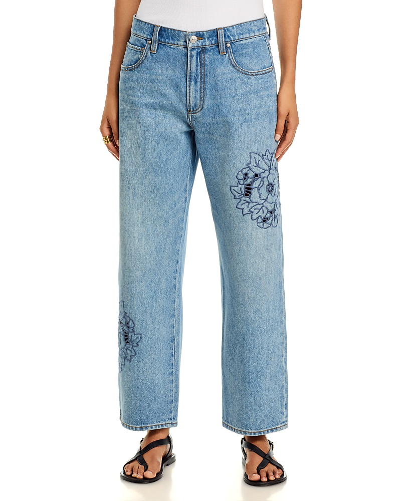 Paige Rylann High Rise Ankle Straight Jeans in Sail On Embroidered