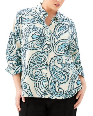 Plus Size Ruched Sleeve Button Up Shirt