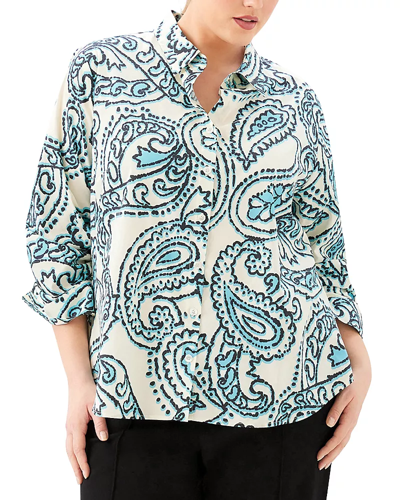Karen Kane Plus Size Ruched Sleeve Button Up Shirt