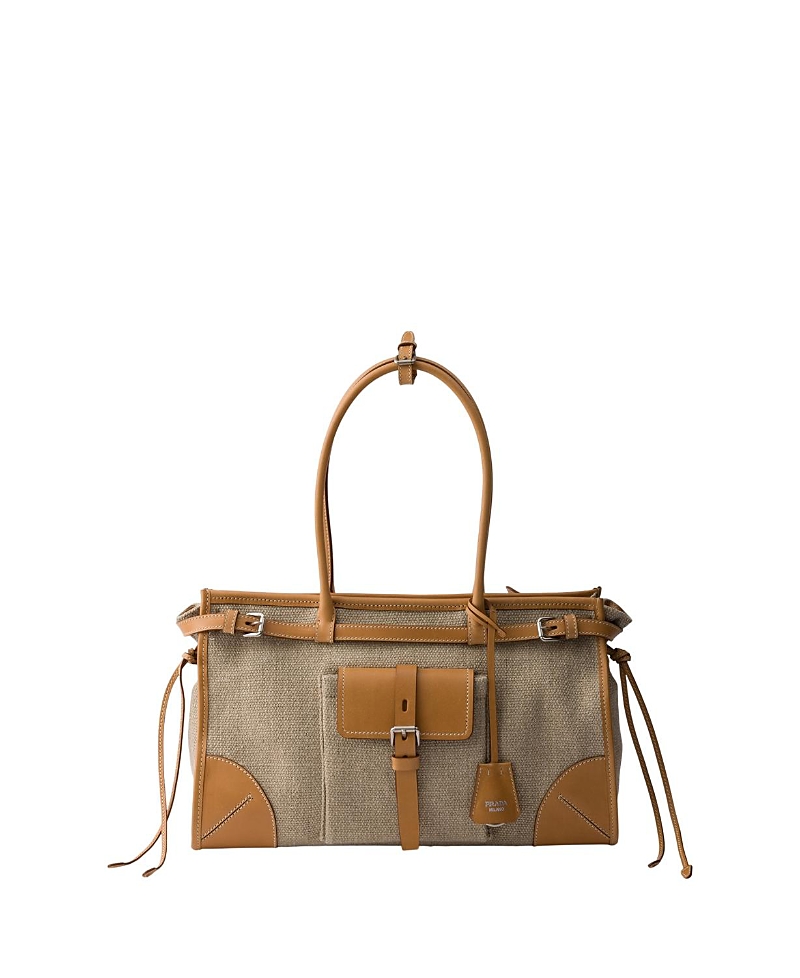 Prada Bonnie Linen And Leather Tote Bag
