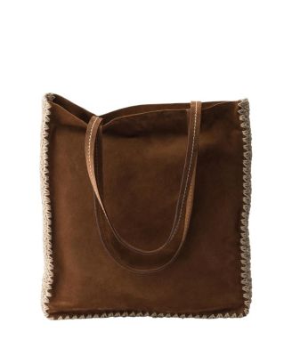  Large Suede And Crochet Tote Bag