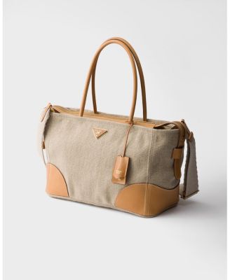 Large Linen And Leather Tote Bag