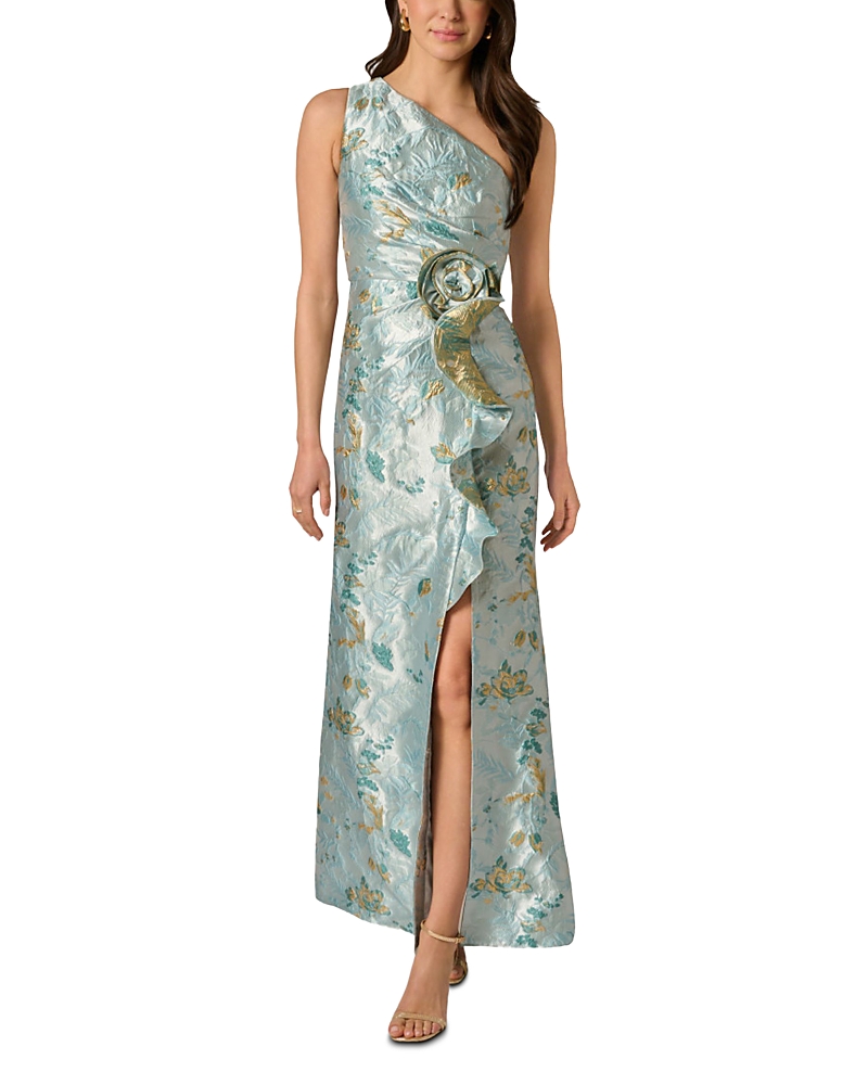 Adrianna Papell Metallic Jacquard One Shoulder Gown