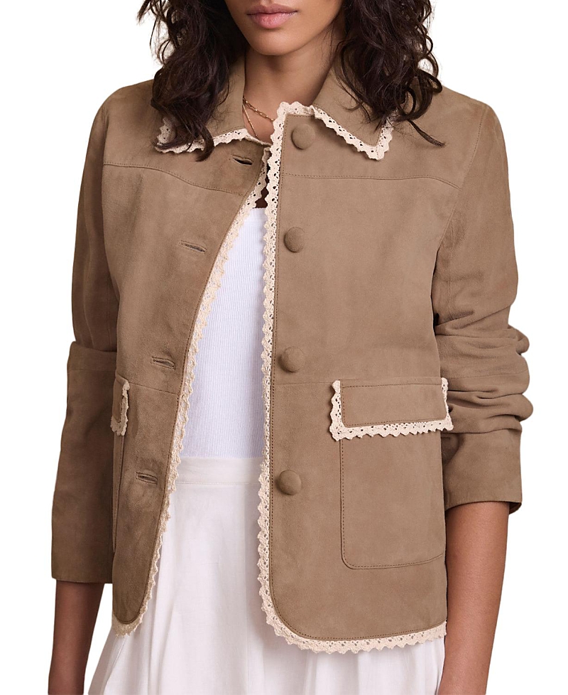 Mint Velvet Women's Suede Crochet Trim Jacket