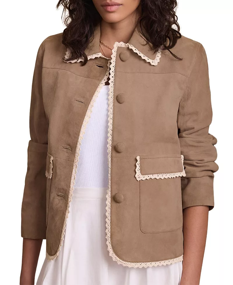 Mint Velvet Women's Suede Crochet Trim Jacket