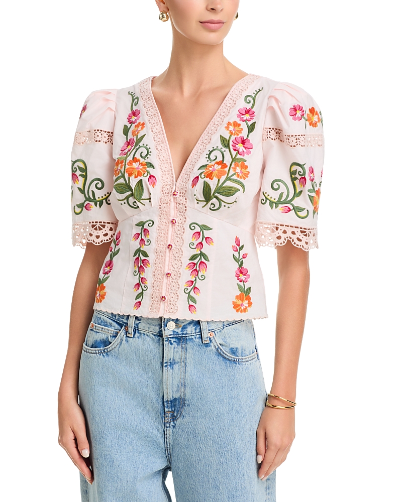 Farm Rio Embroidered Short Sleeve Top