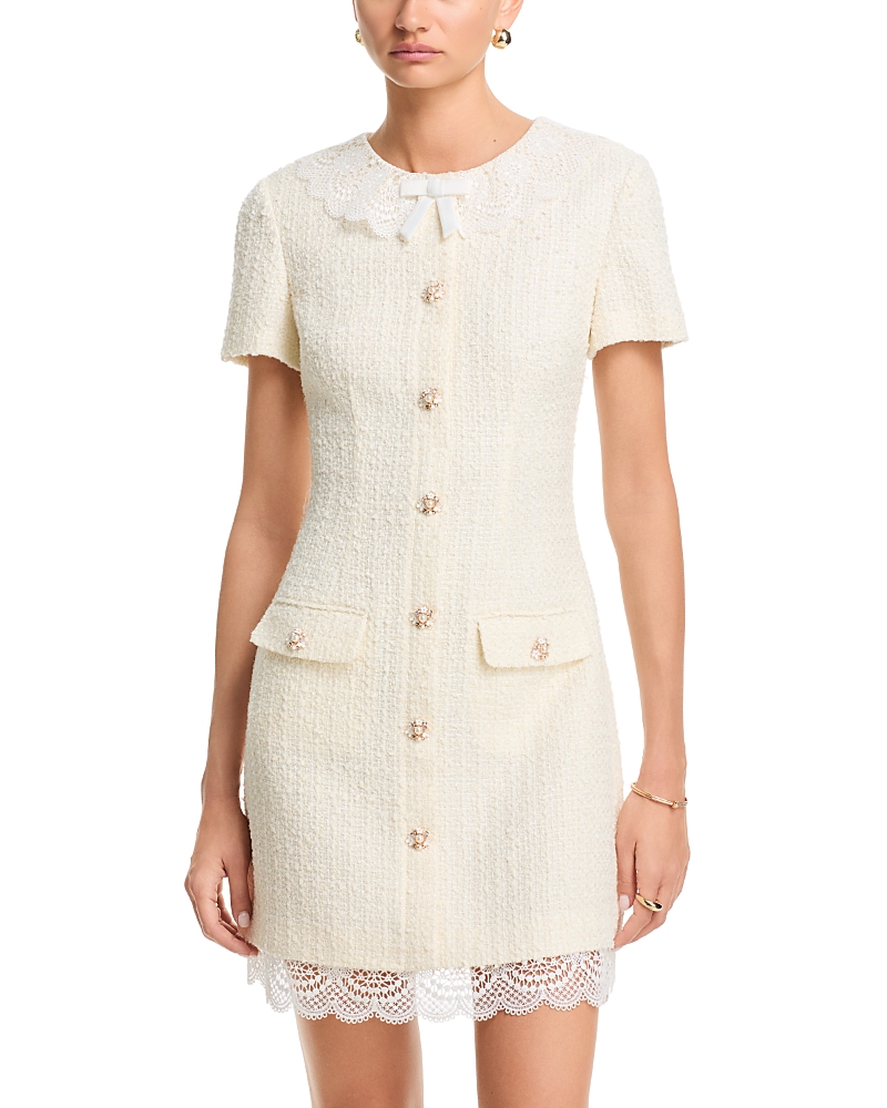 Self-Portrait Boucle Lace Trim Mini Dress