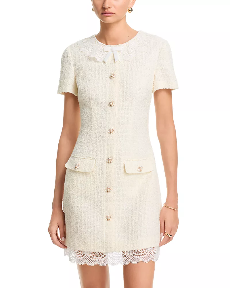 Self-Portrait Boucle Lace Trim Mini Dress
