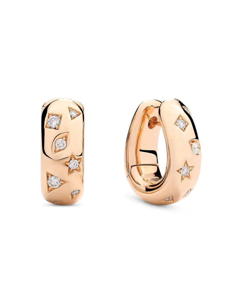 Pomellato 18K Rose Gold Iconica Diamond Geometric Set Hoop Earrings, 0.4 tcw