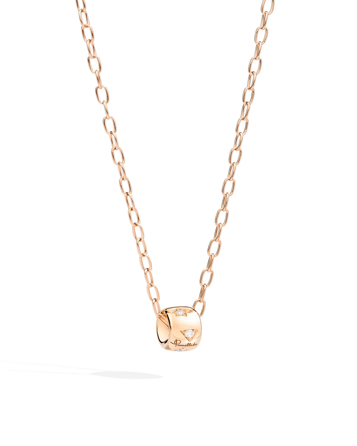 Pomellato 18K Rose Gold Iconica Diamond Geometrically Set Ring Pendant Necklace, 0.1 tcw