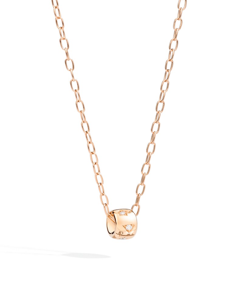 Pomellato 18K Rose Gold Iconica Diamond Geometrically Set Ring Pendant Necklace, 0.1 tcw