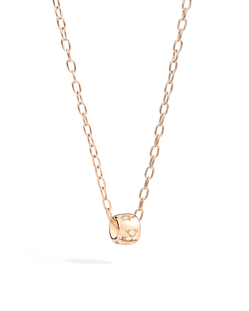 Pomellato 18K Rose Gold Iconica Diamond Geometrically Set Ring Pendant Necklace, 0.1 tcw