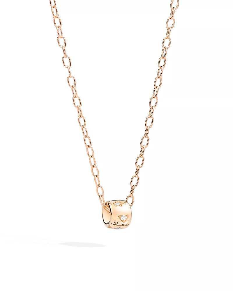 Pomellato 18K Rose Gold Iconica Diamond Geometrically Set Ring Pendant Necklace, 0.1 tcw