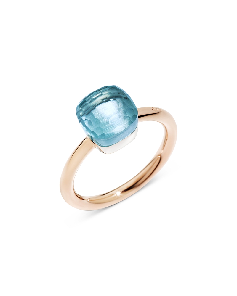 Pomellato 18K Rose & White Gold Nudo London Blue Topaz & Diamond Pave Ring