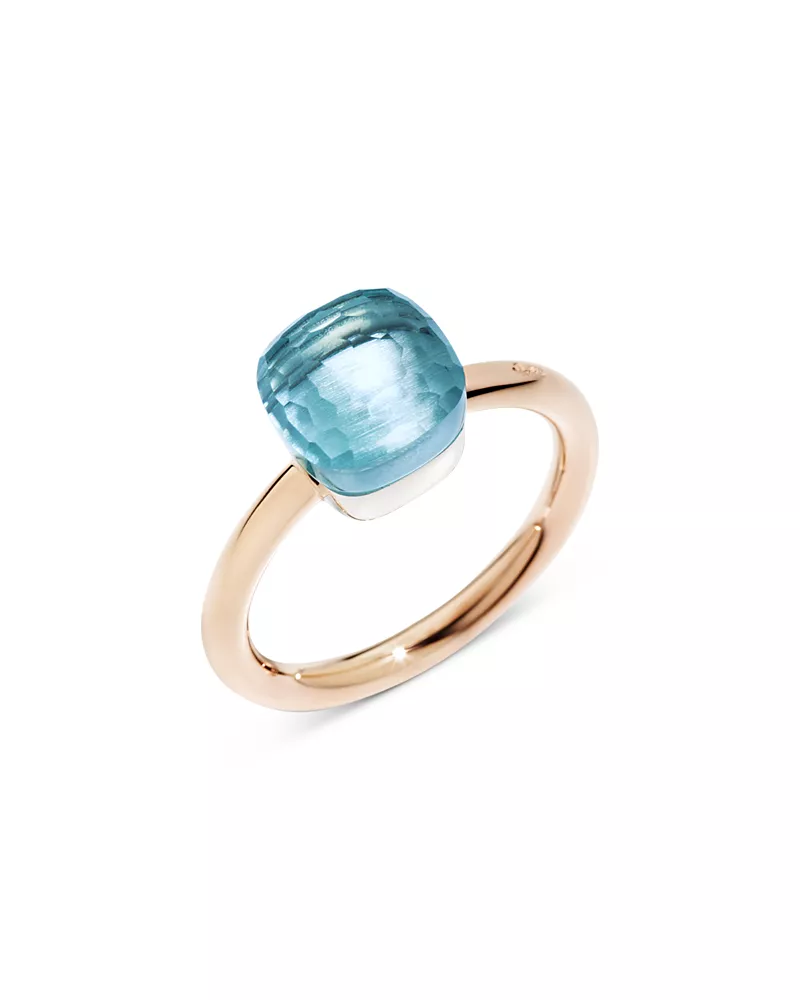 Pomellato 18K Rose & White Gold Nudo London Blue Topaz & Diamond Pave Ring