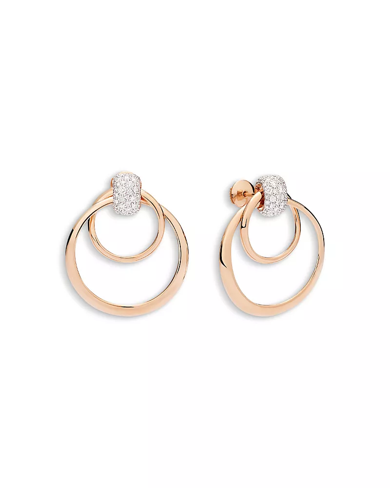 Pomellato 18K Rose Gold Pomellato Together Diamond Pave Doorknocker Drop Earrings, 1.0 tcw