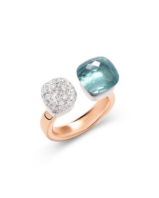 18K White & Rose Gold Nudo Sky Blue Topaz & Diamond Cluster Cuff Ring