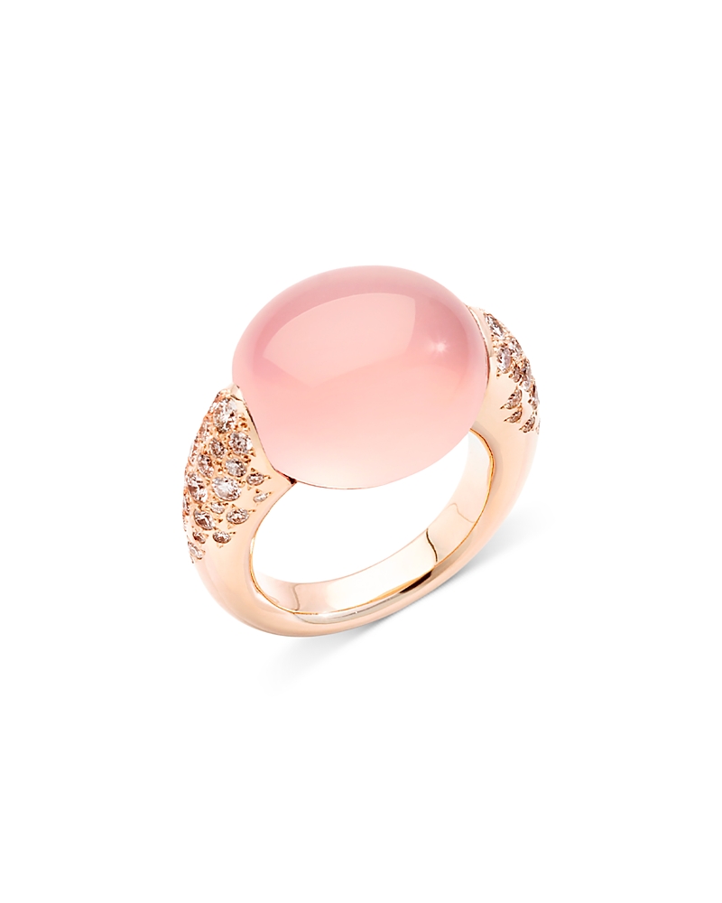 Pomellato 18K Rose Gold Iconica Rose Quartz & Brown Diamond Cabochon Ring