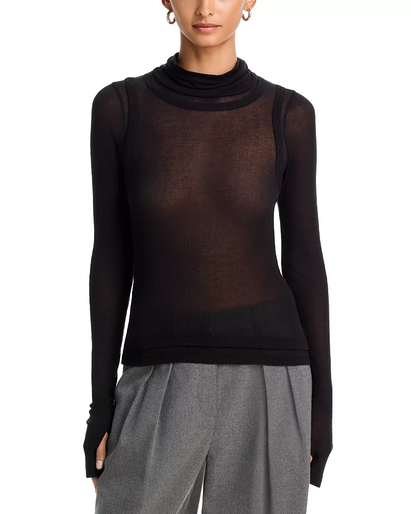 Helmut Lang Layer Long Sleeve Sheer Turtleneck