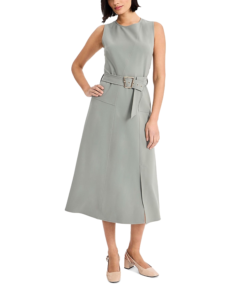 Luxely Jewel Neck Sleeveless Belted Midi Dress