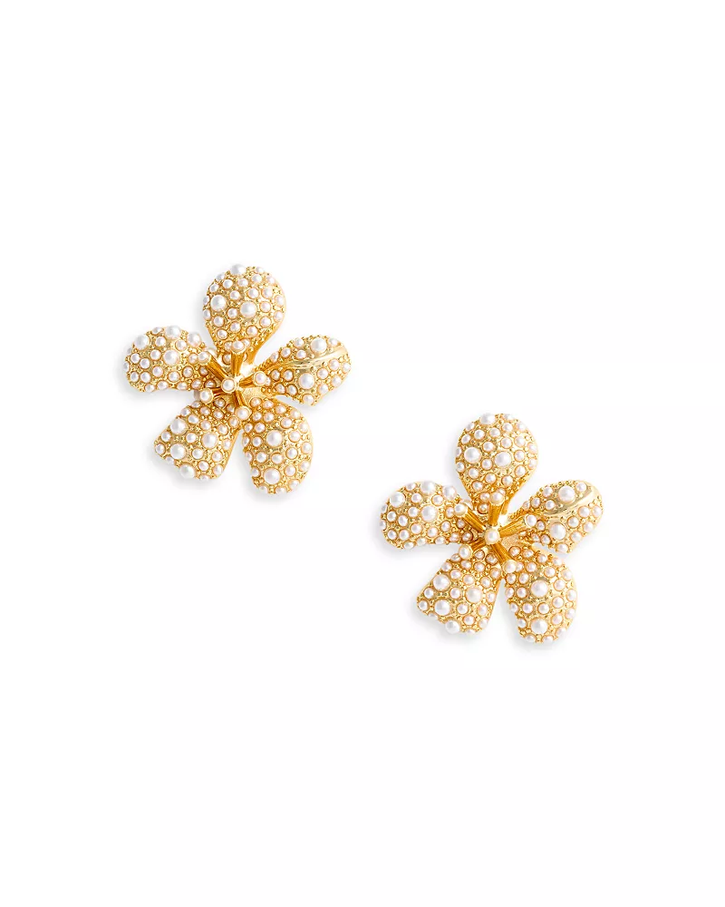 Self-Portrait Imitation Pearl Encrusted Flower Earrings