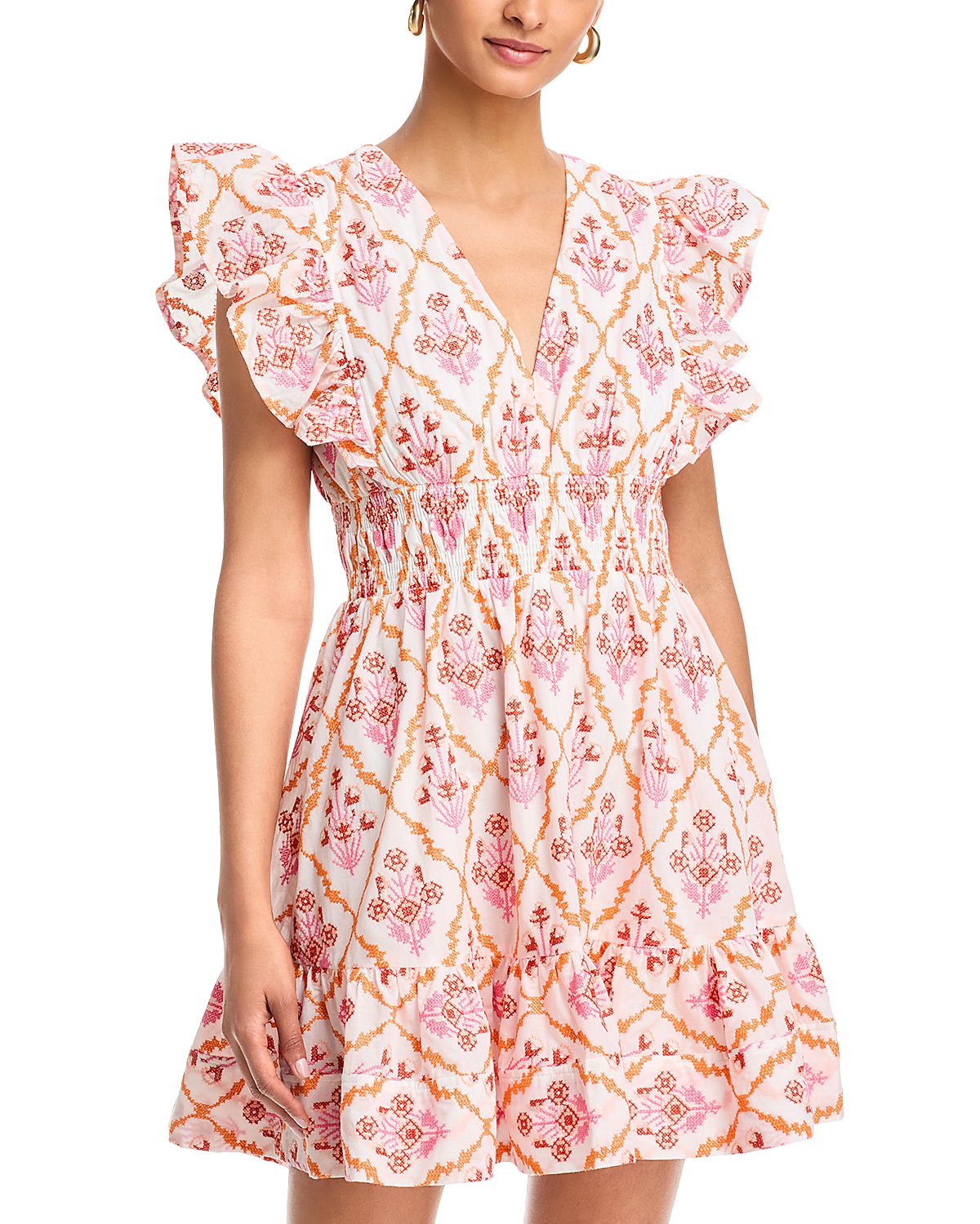 Aqua Embroidered Flutter Sleeve Mini Dress - Exclusive