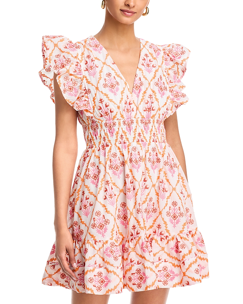 Aqua Embroidered Flutter Sleeve Mini Dress - Exclusive
