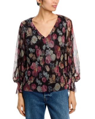 Metallic Threaded Balloon Sleeve Top
