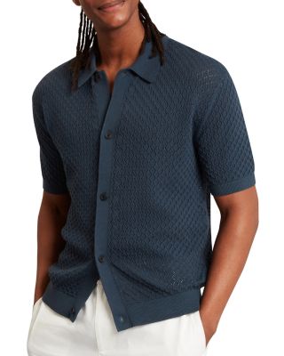 Domati Relaxed Fit Diamond Crochet Polo Shirt