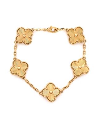  Vintage Alhambra 5 Motifs Bracelet Guilloche 18K Gold