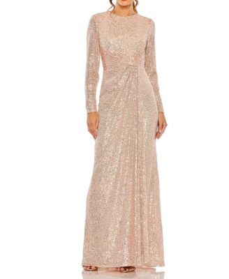 Mac Duggal Sequined Long Sleeve Side Knot Gown