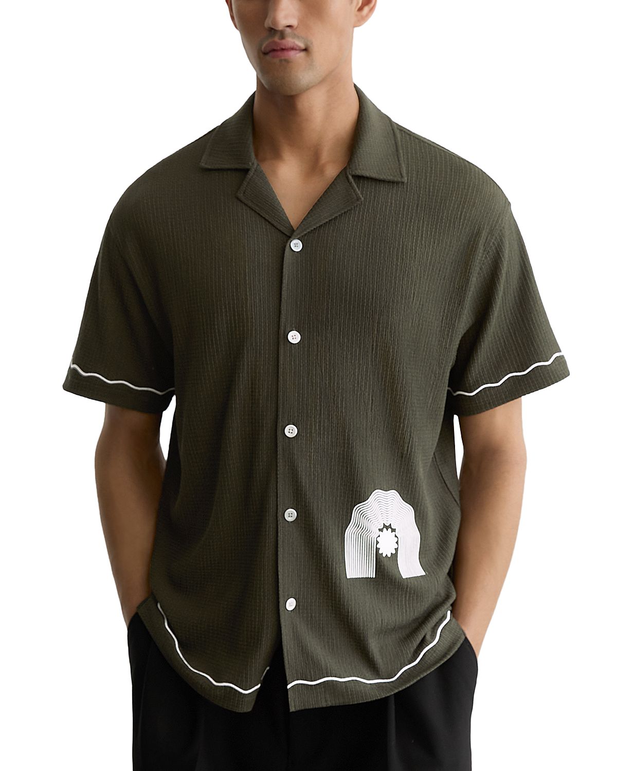 Reiss Solano Short Sleeve Textured Printed Shirt