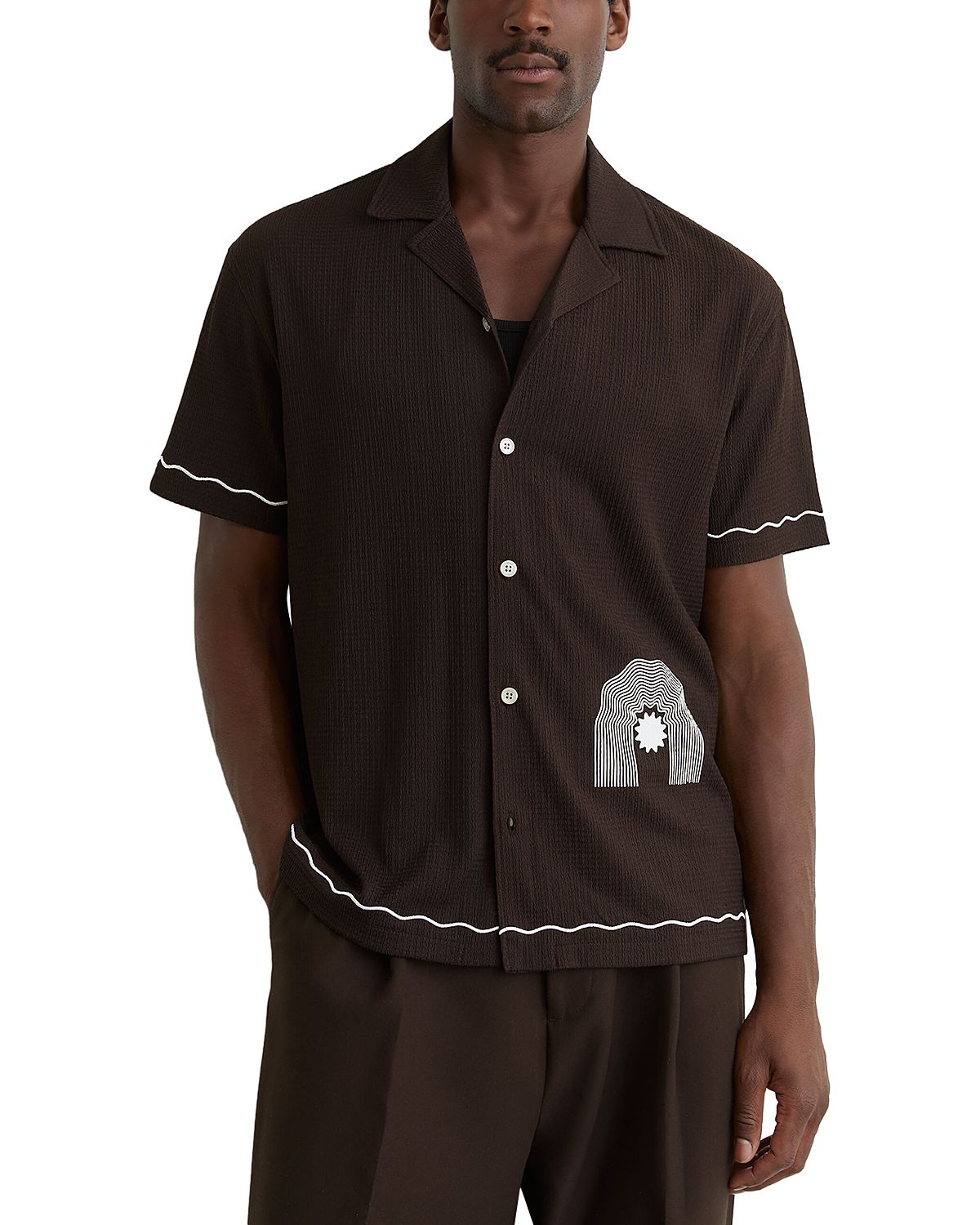 Reiss Solano Short Sleeve Textured Printed Shirt