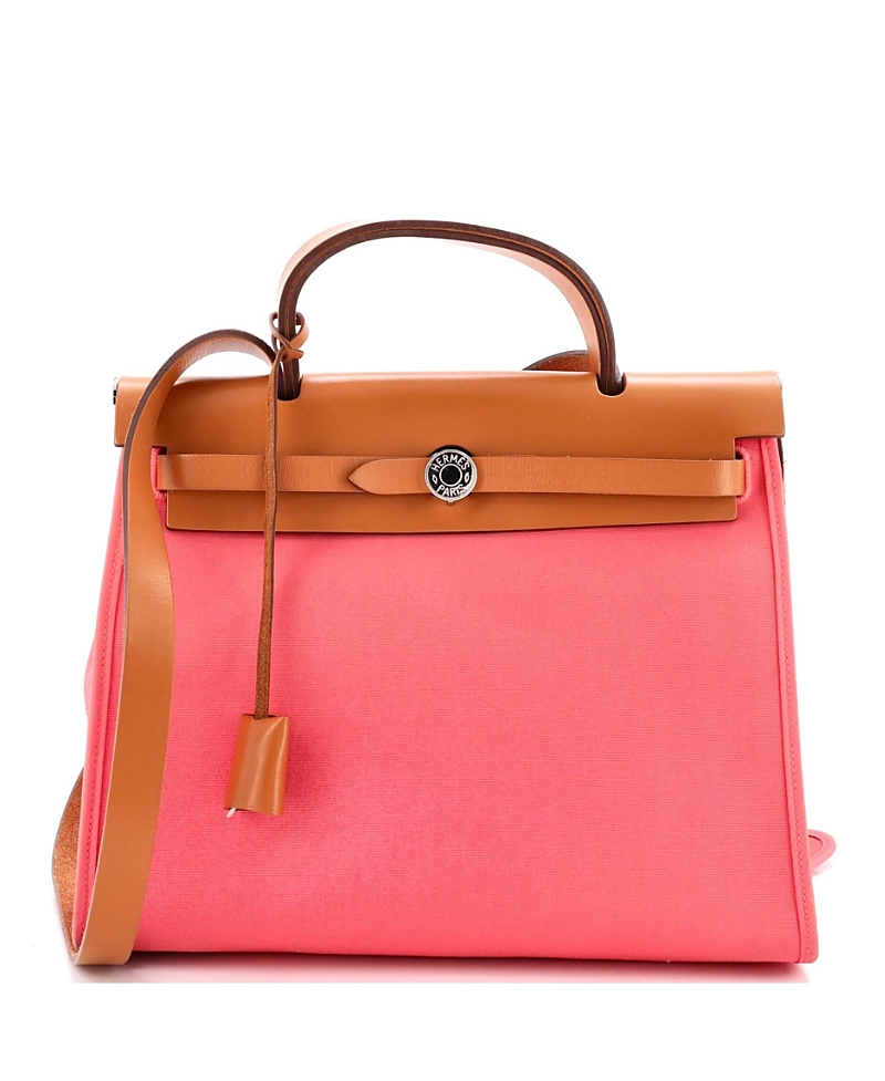 Pre-owned Pre-owned Hermes Hermes 31 Herbag Zip Leather And Toile In Pink