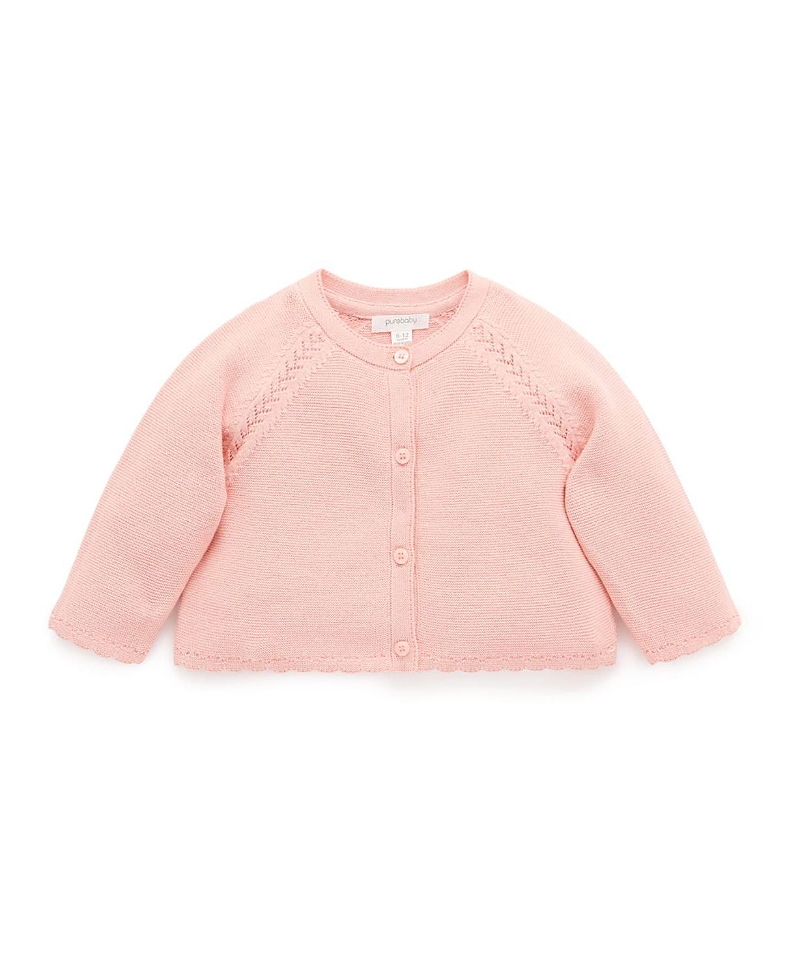 Purebaby Girls' Scalloped Knit Cardigan - Baby