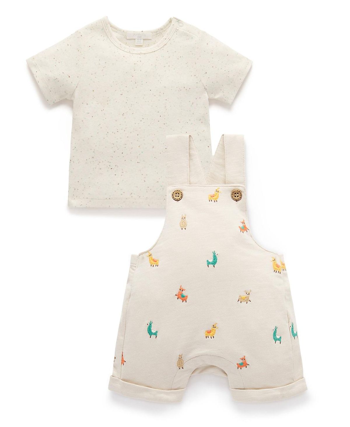 Purebaby Unisex Turtle Broderie Overall and Tee Set - Baby