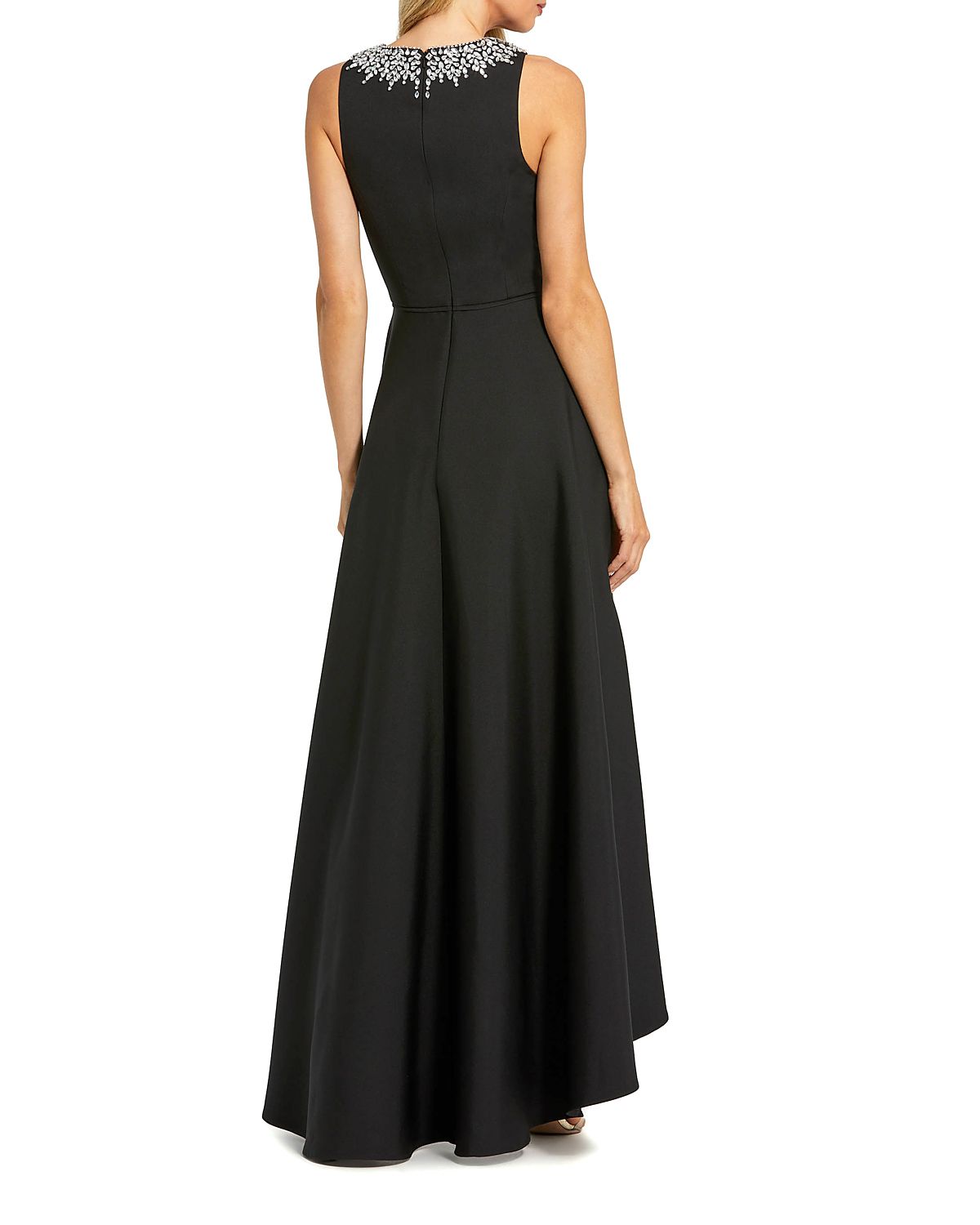 Mac Duggal Crepe Embellished Neck High Low Gown