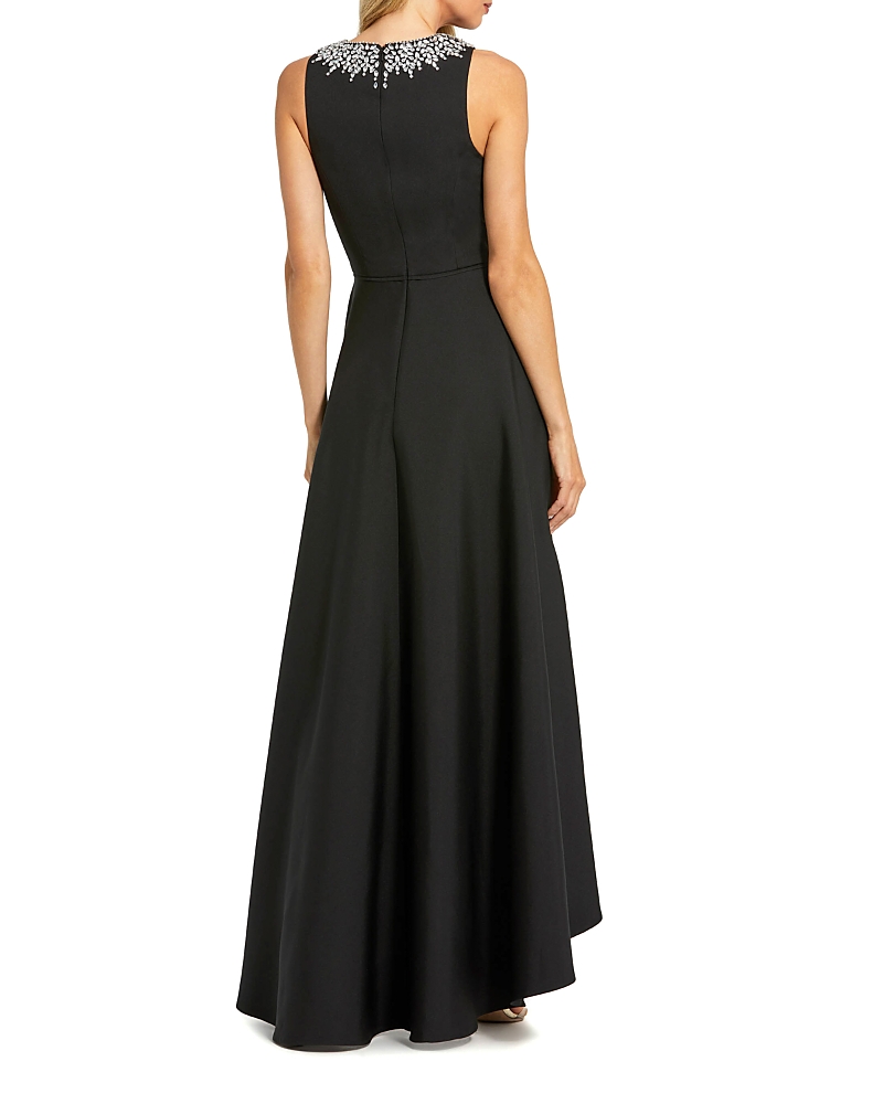 Mac Duggal Crepe Embellished Neck High Low Gown