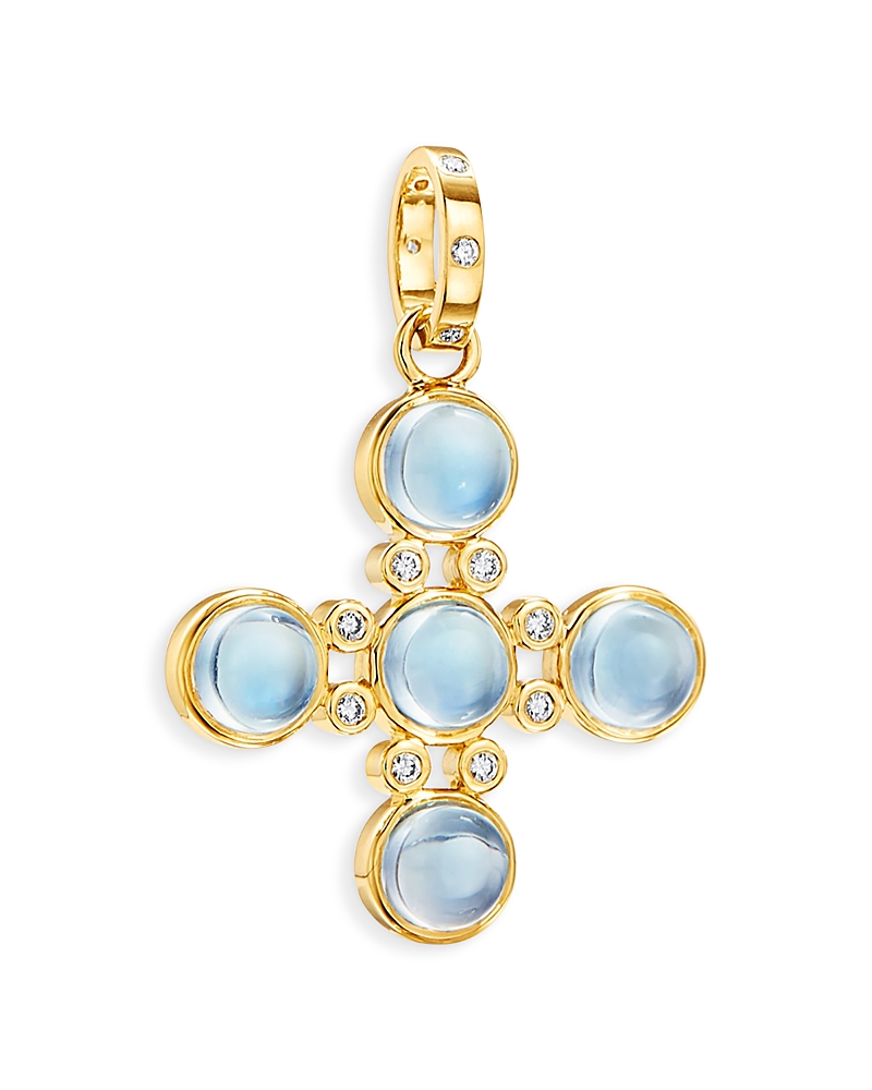 Temple St. Clair 18K Yellow Gold Fj Blue Moonstone & Diamond Four Elements Cross Pendant
